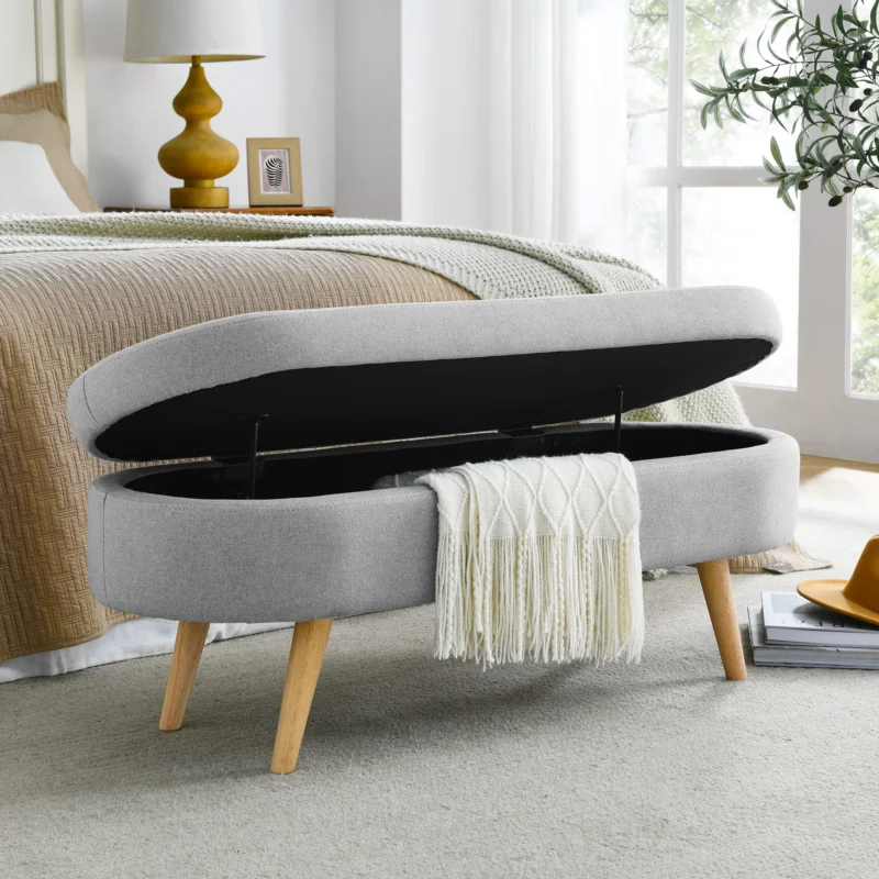 Modern Oval Storage Ottoman Bench with Wood Legs for Living Room Seating - Image 2