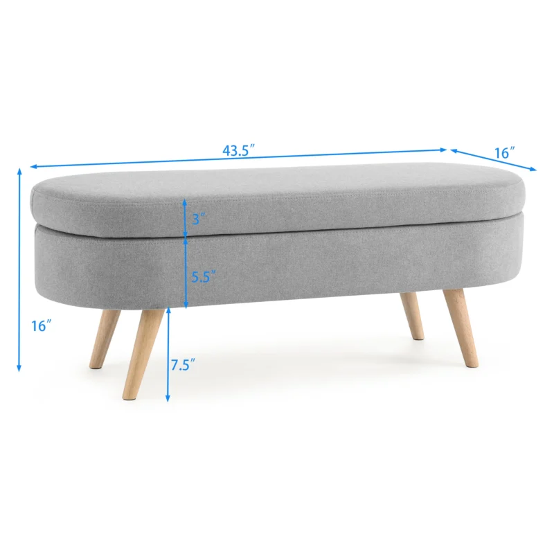 Modern Oval Storage Ottoman Bench with Wood Legs for Living Room Seating - Image 6
