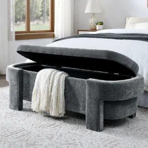 Modern Chenille Upholstered Storage Bench with Large Capacity for Entryway and Living Room