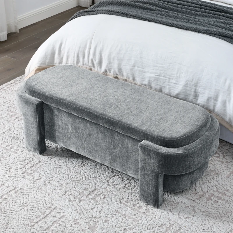 Modern Chenille Upholstered Storage Bench with Large Capacity for Entryway and Living Room - Image 2
