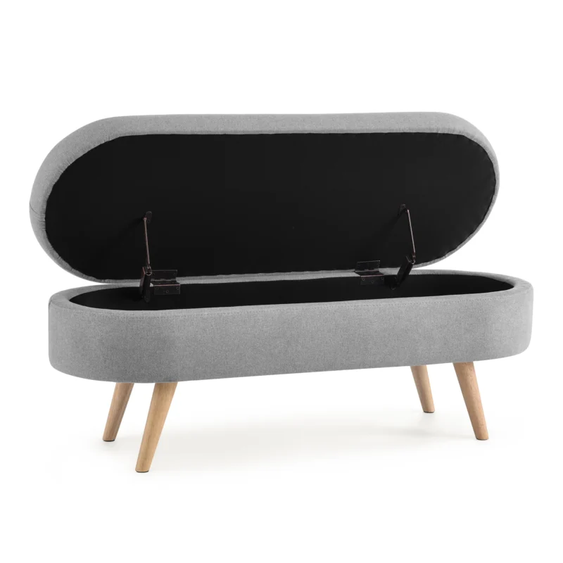 Modern Oval Storage Ottoman Bench with Wood Legs for Living Room Seating - Image 5