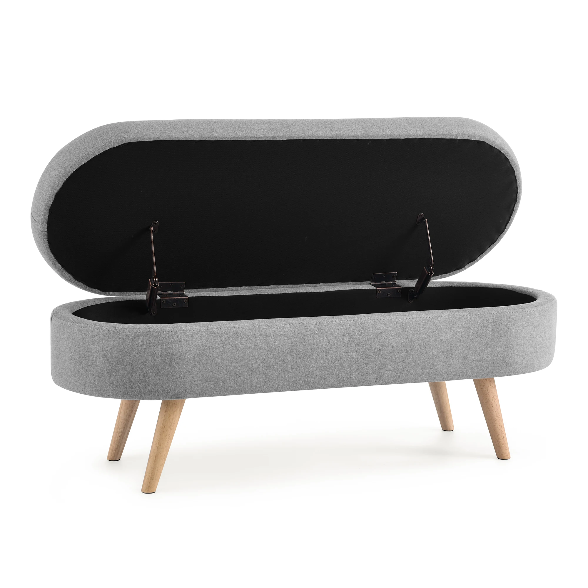 Modern storage ottoman bench with wood legs perfect for bedroom seating