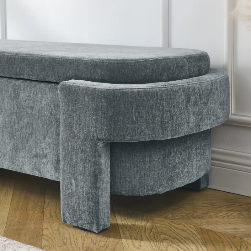 Modern Chenille Upholstered Storage Bench with Large Capacity for Entryway and Living Room - Image 4
