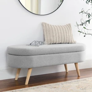 Modern Oval Storage Ottoman Bench with Wood Legs for Living Room Seating