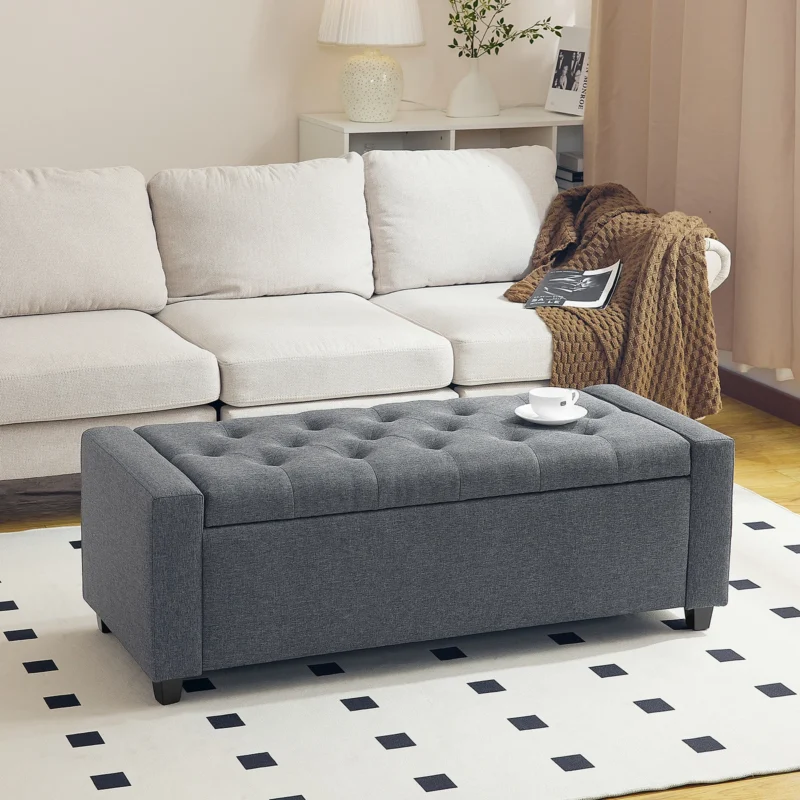 Modern Upholstered Storage Ottoman Bench with Folding Design for Living Room and Entryway - Image 3
