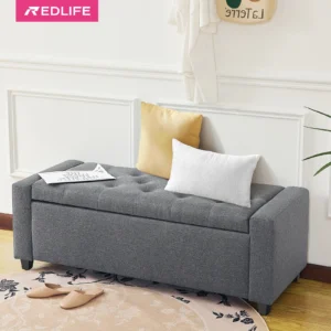 Modern Upholstered Storage Ottoman Bench with Folding Design for Living Room and Entryway