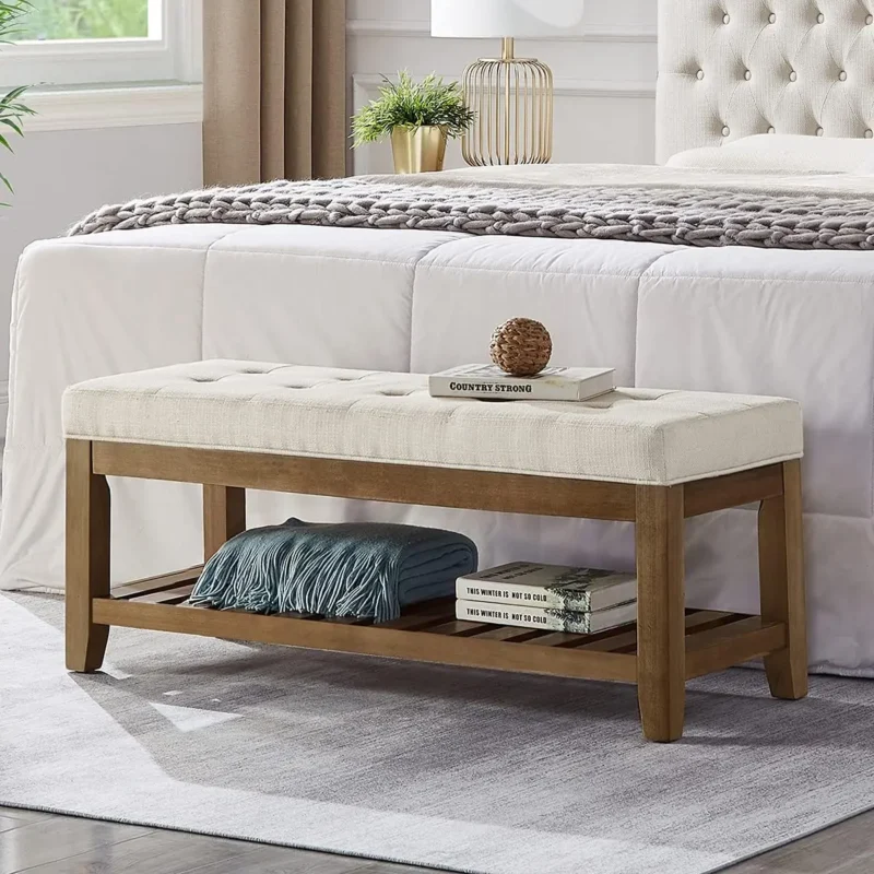 Modern Upholstered Entryway Bench with Storage Shelf for Living Room and Hallway - Image 10