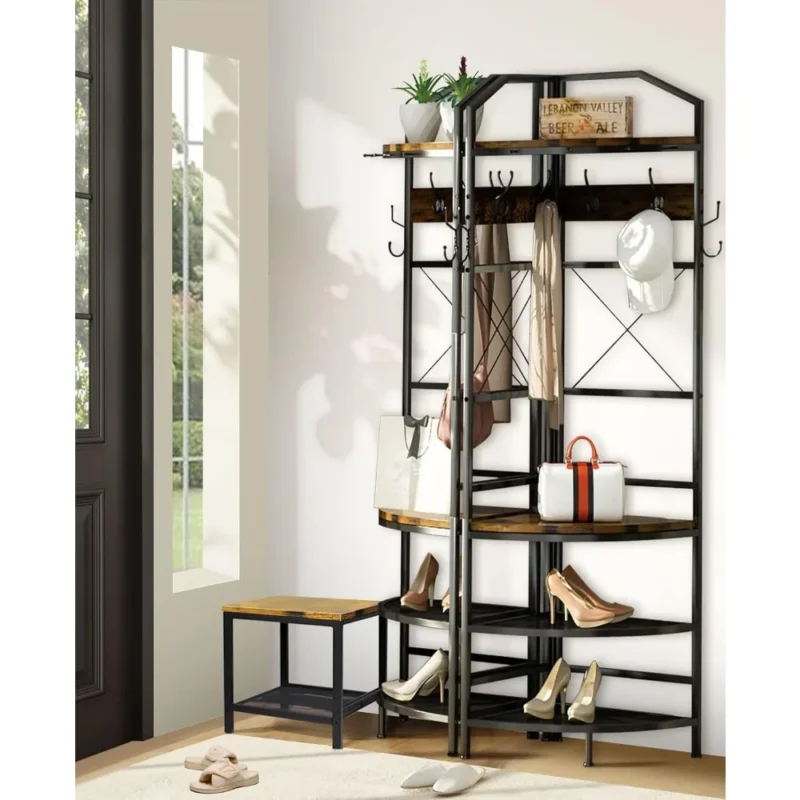 Modern Corner Hall Tree with Bench and Shoe Storage for Entryway Organization - Image 4