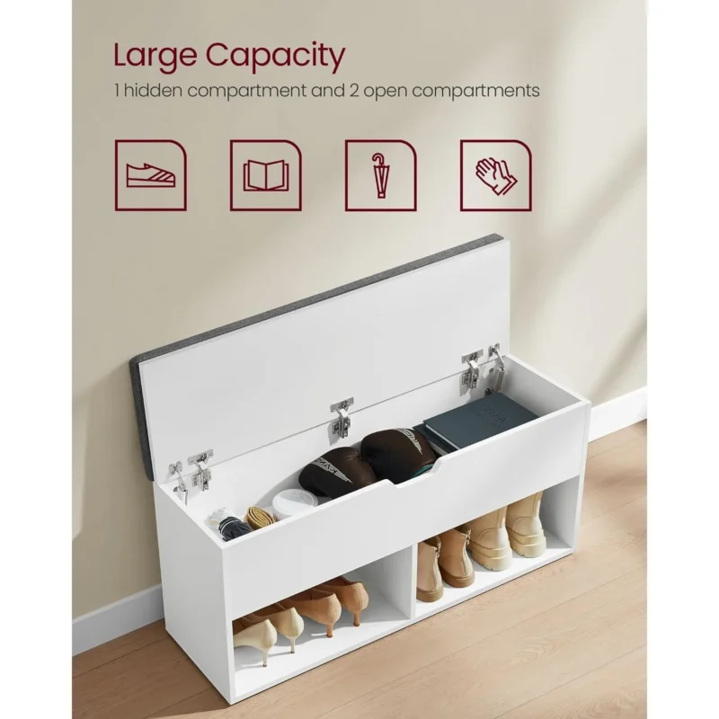 Modern Storage Entryway Bench with Hidden Compartment and Shoe Shelf for Hallway - Image 5