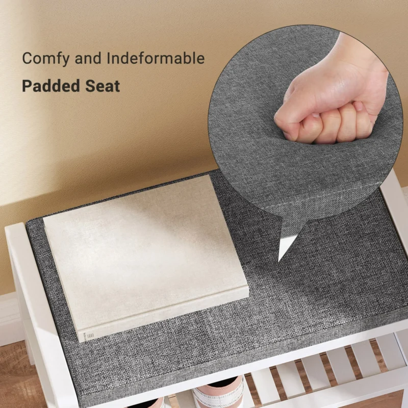 Modern Bamboo Entryway Bench with Cushioned Seat and Shoe Storage Shelf - Image 4