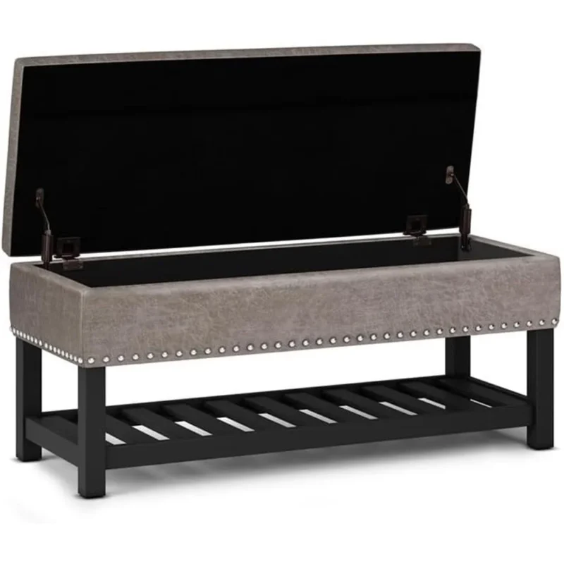 Modern Faux Leather Storage Ottoman Bench with Safety Hinge for Living Room and Bedroom - Image 5