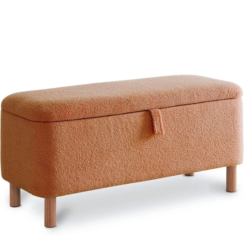 Modern Boucle Storage Ottoman Bench with Sherpa Upholstery for Bedroom and Entryway - Image 11