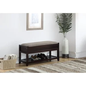 Modern Wooden Entryway Bench with Shoe Storage and Cushioned Seating