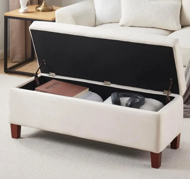 Modern Linen Storage Ottoman Bench with Hinged Lid for Entryway and Bedroom - Image 7