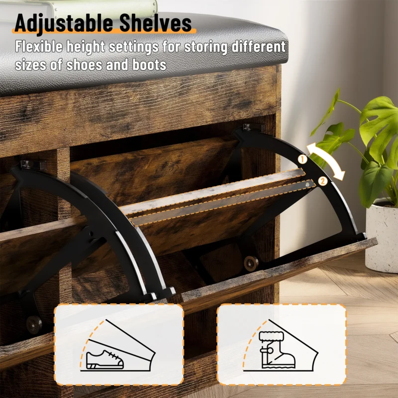 Modern Storage Entryway Bench with Lift Top and Padded Cushion for Hallway Organization - Image 5