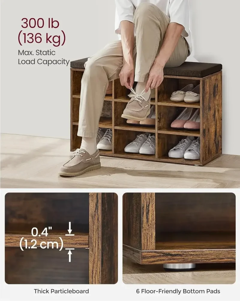 Modern Upholstered Entryway Bench with 9-Compartment Shoe Storage for Bedroom - Image 5