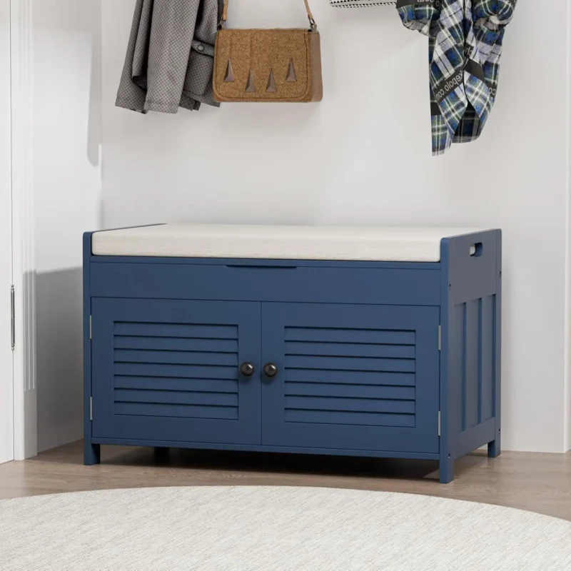Modern Upholstered Entryway Shoe Bench with Lift Top Storage and Adjustable Shelves