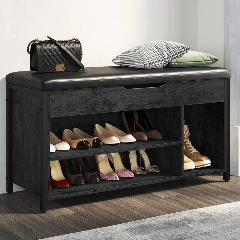 Modern Lift Top Entryway Bench with Shoe Storage and Cushioned Seat - Image 7
