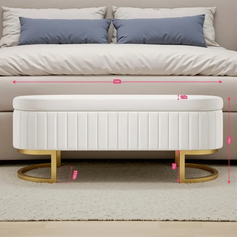 Modern Velvet Upholstered Storage Bench with Gold Legs for Entryway and Living Room - Image 2