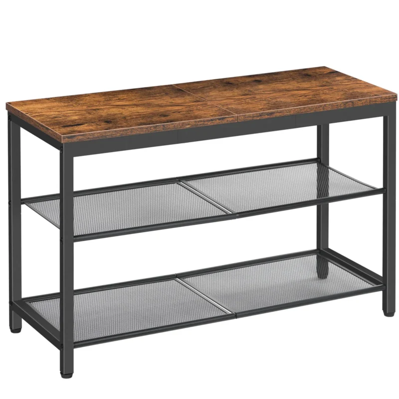 Industrial 3-Tier Shoe Storage Bench with Metal Frame for Entryway and Mudroom - Image 6