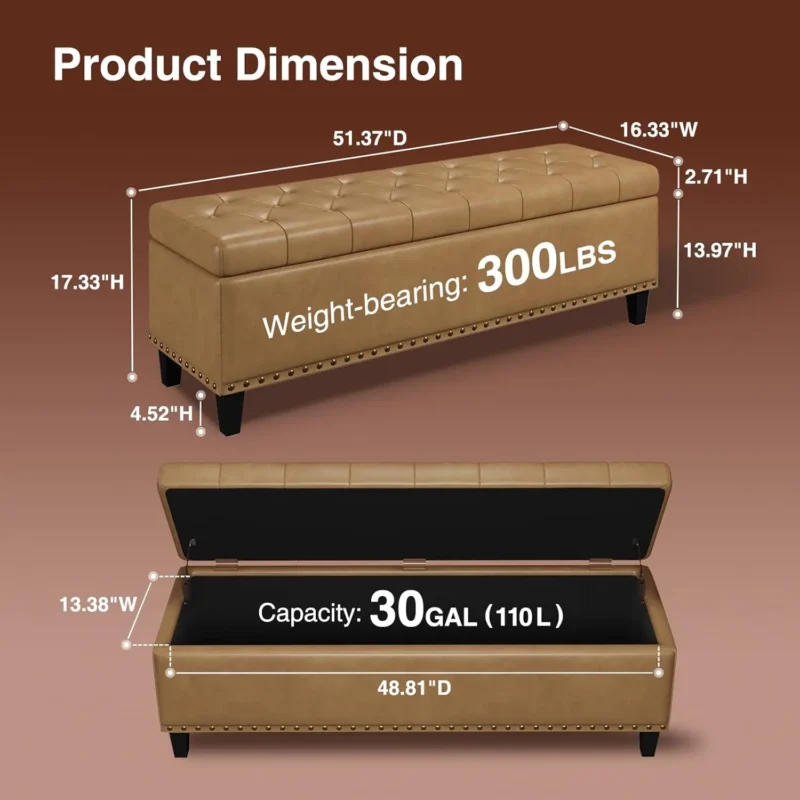 Modern Faux Leather Storage Ottoman Bench with Large Capacity for Living Room and Bedroom - Image 2