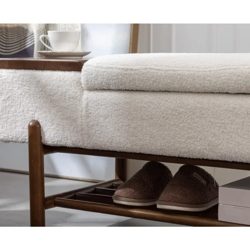 Modern Upholstered Sherpa Entryway Bench with Shoe Storage for Living Room and Bedroom - Image 6