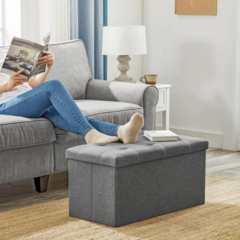 Foldable Linen Storage Bench Ottoman with Breathable Fabric for Entryway and Living Room - Image 5