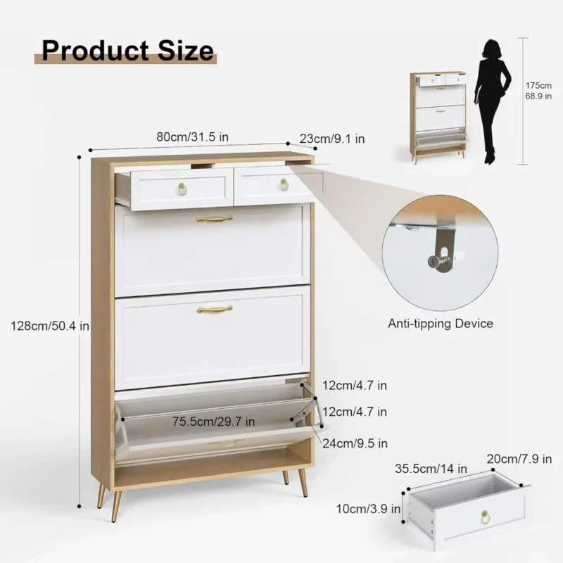 Modern Wooden Entryway Shoe Cabinet with 5 Drawers and Metal Legs for Home Organization - Image 2