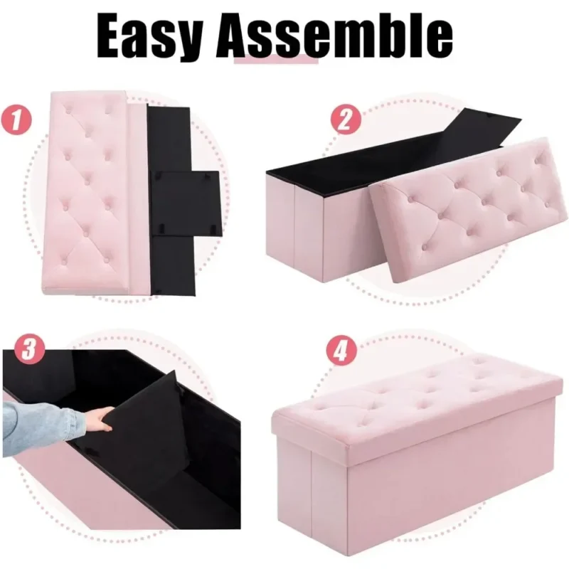 Modern Velvet Folding Storage Ottoman Bench with Hidden Compartment for Living Room Entryway - Image 5