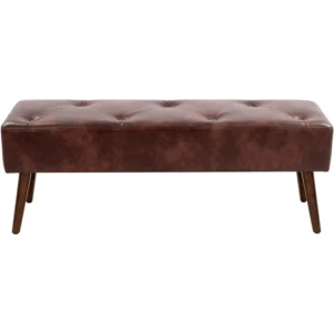 Modern Tufted 44-Inch Ottoman Bench with Leather Upholstery for Bedroom and Living Room