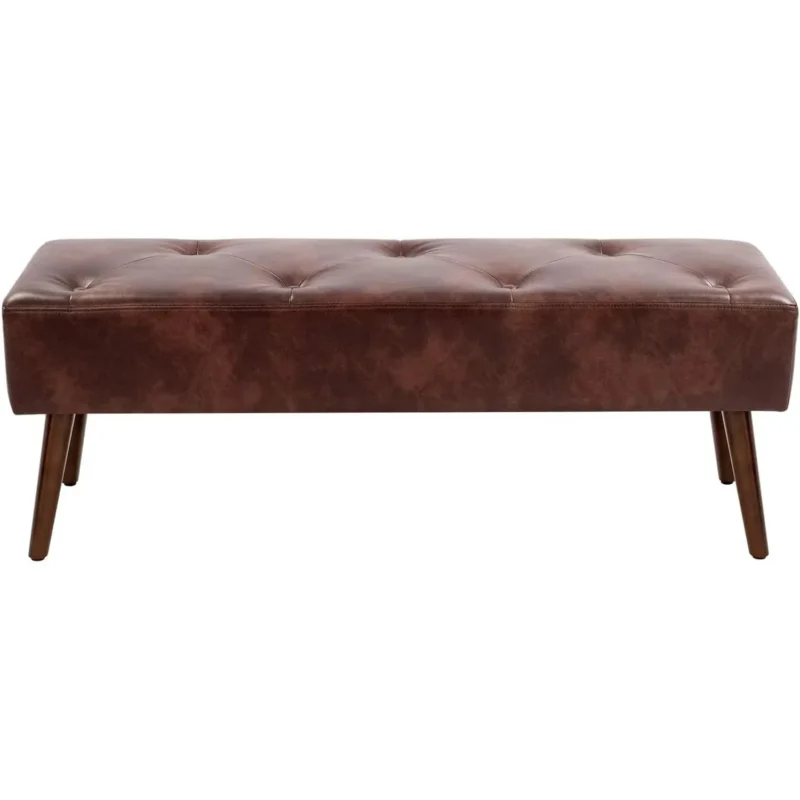 Modern Tufted 44-Inch Ottoman Bench with Leather Upholstery for Bedroom and Living Room