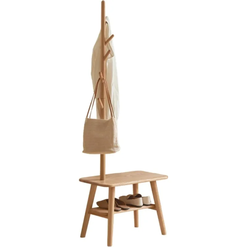Modern Oak Hall Tree with Coat Rack and Shoe Storage for Entryway