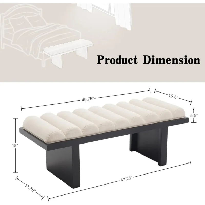 Modern Upholstered Entryway Bench with Cylindrical Cushion for Bedroom and Hallway - Image 2