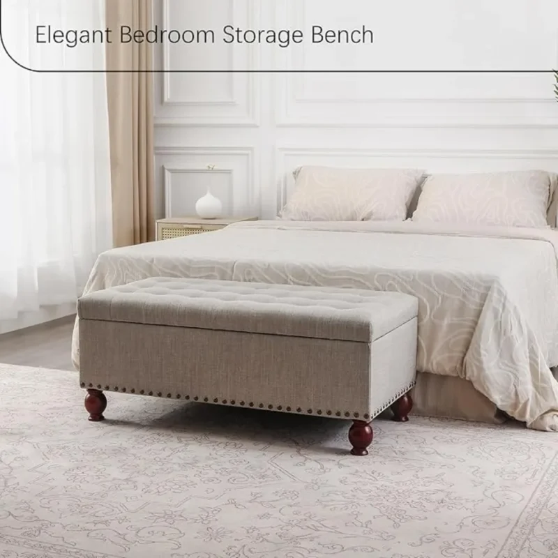 Contemporary Linen Storage Ottoman Bench with Hinged Lid for Bedroom and Living Room - Image 5