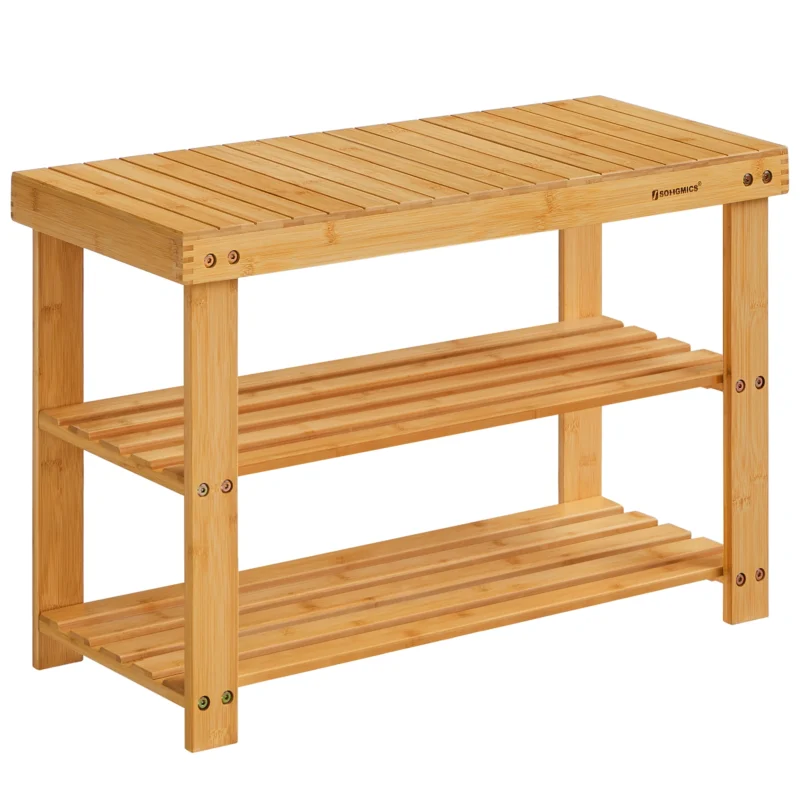 Modern Bamboo Entryway Bench with 3-Tier Shoe Storage for Hallway Organization - Image 9