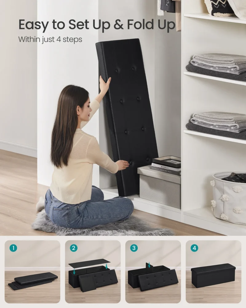Modern Foldable Storage Ottoman Bench with Padded Seat for Living Room - Image 5