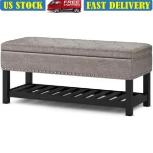 Modern Faux Leather Storage Ottoman Bench with Safety Hinge for Living Room and Bedroom