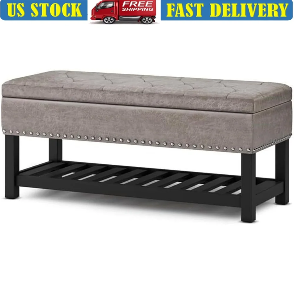 Sleek minimalist storage ottoman bench with clean aesthetic for small apartments