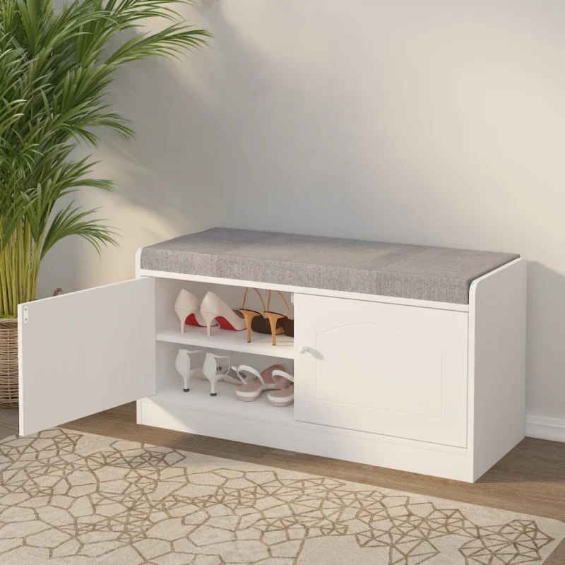 Modern Wooden Entryway Bench with Shoe Storage Cabinet and Cushioned Seat - Image 5