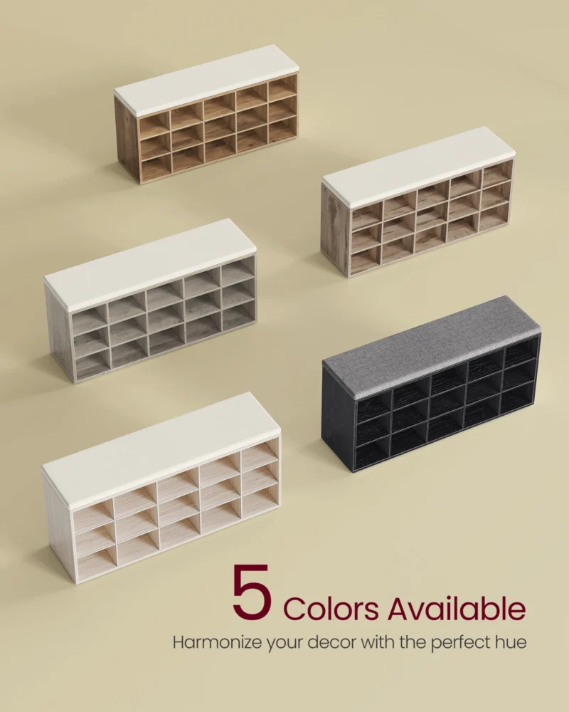 Modern Wooden Entryway Bench with Padded Seat and 15 Shoe Compartments - Image 5