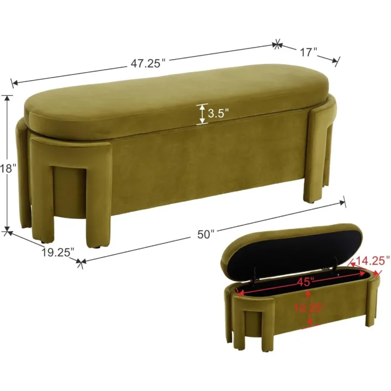 Modern Velvet Storage Ottoman Bench with Safety Hinge for Entryway and Bedroom - Image 2