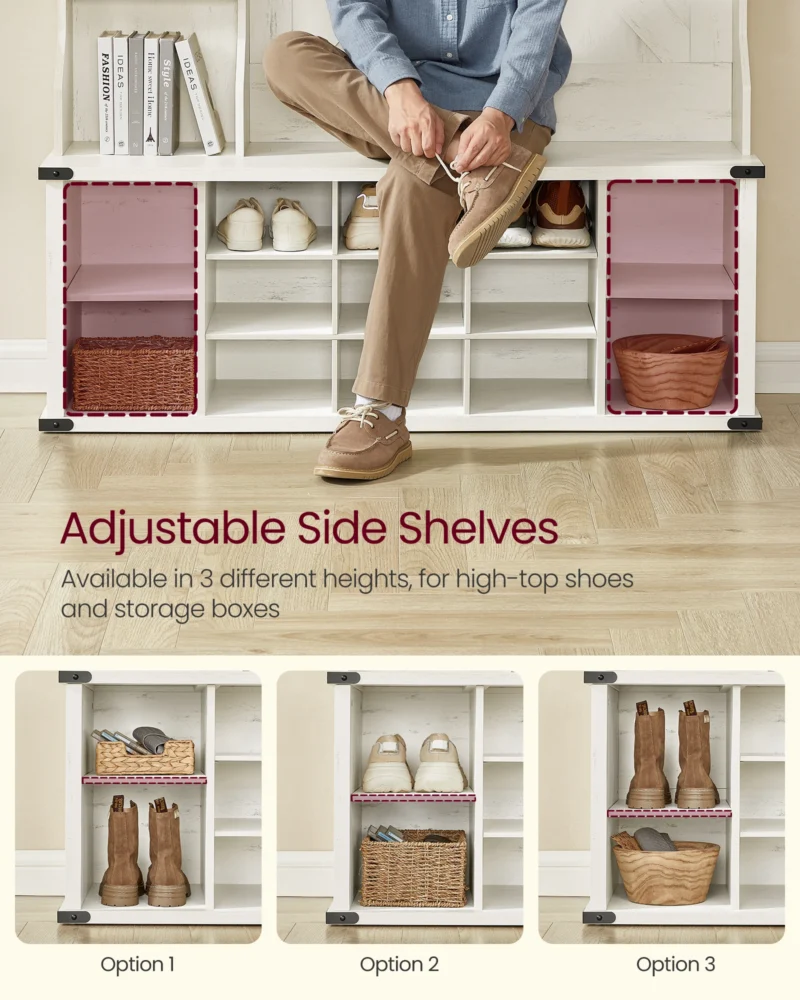 Industrial Hall Tree with Storage Bench and Coat Hooks for Entryway Organization - Image 5