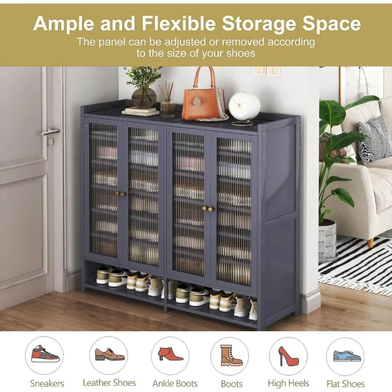 Bamboo 8-Tier Entryway Shoe Cabinet with Doors for 36-40 Pairs - Image 5