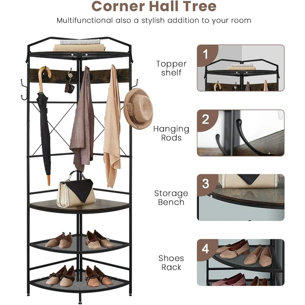 Modern corner hall tree with bench seat and organized storage