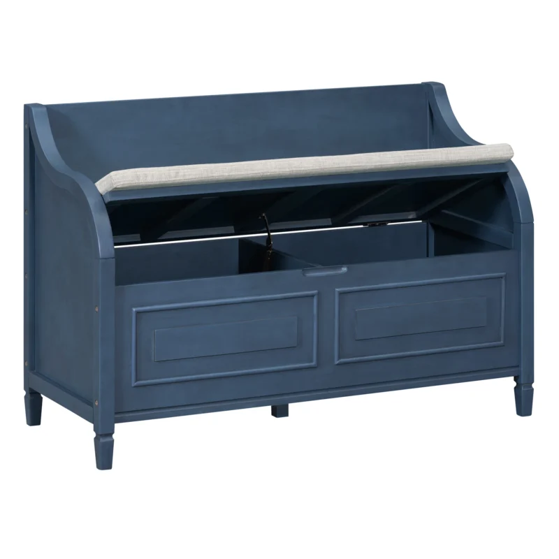 Rustic Wooden Entryway Bench with Shoe Storage and Cushioned Seat - Image 10