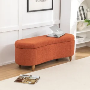 Modern Oval Storage Ottoman Bench with Teddy Fabric for Living Room and Bedroom