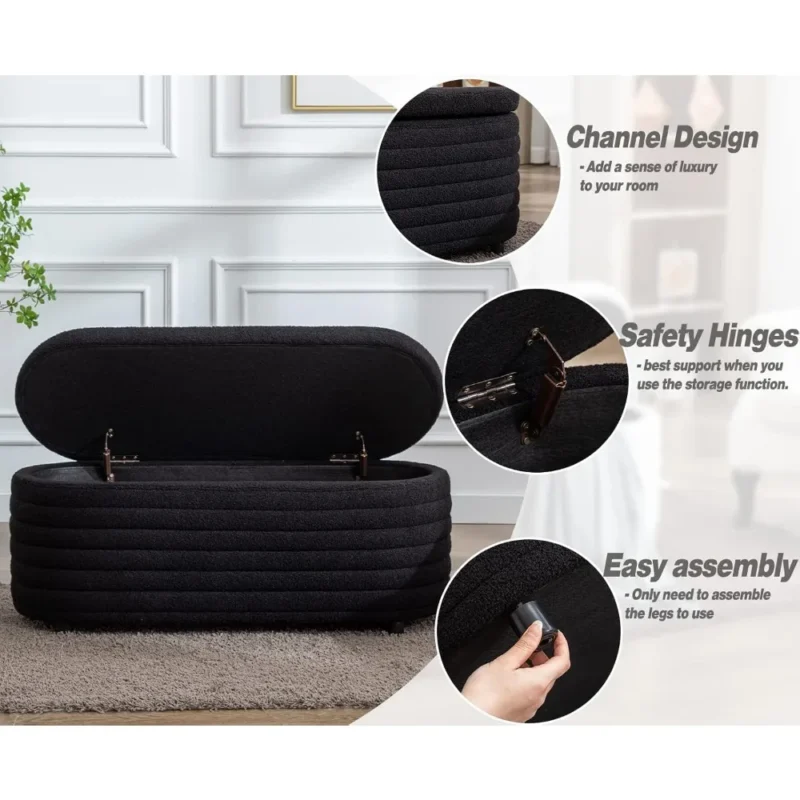 Modern Faux Fur Upholstered Storage Bench with Ottoman for Entryway and Living Room - Image 5