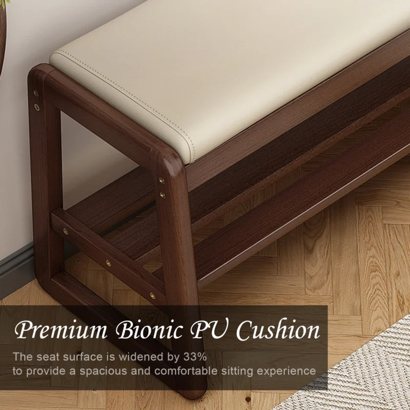 Modern Wood Entryway Bench with Cushioned Seat and Shoe Storage Rack for Hallway - Image 5