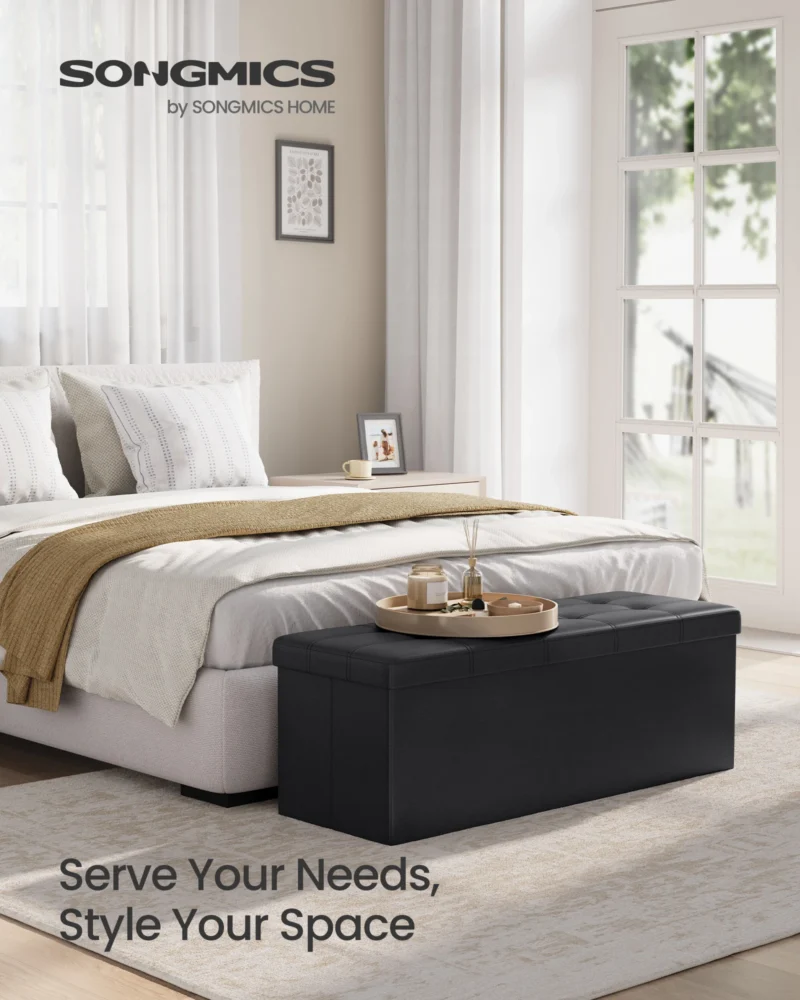 Modern Foldable Storage Ottoman Bench with Padded Seat for Living Room - Image 2