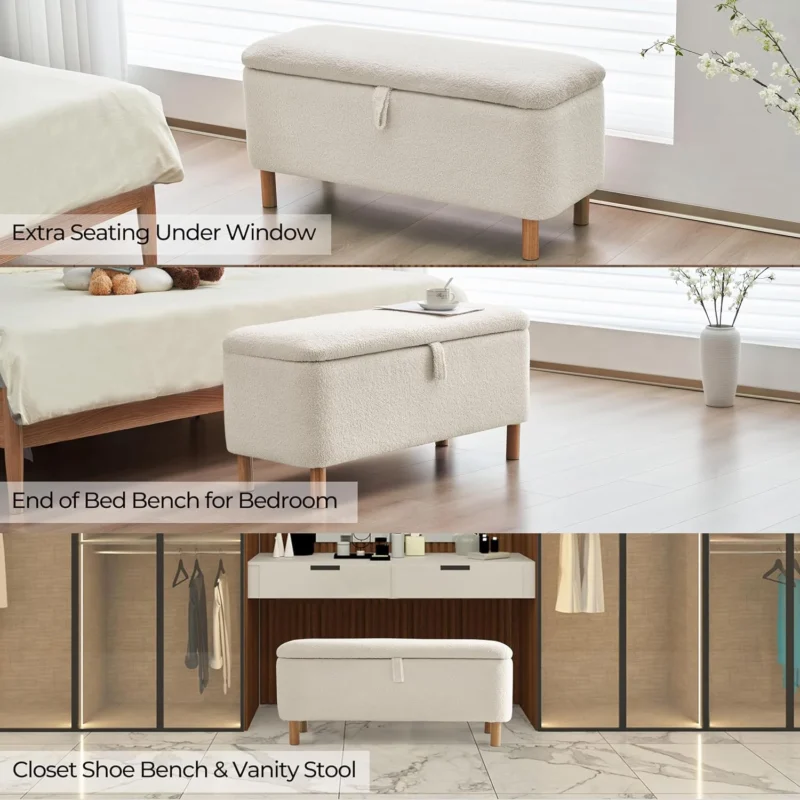 Modern Boucle Storage Ottoman Bench with Sherpa Upholstery for Bedroom and Entryway - Image 5